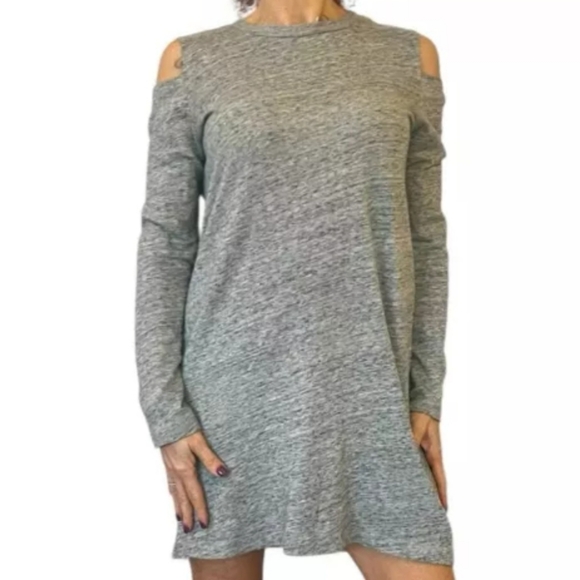 Zara W&B Gray Cold Shoulder‎ Long Sleeve Mini Dress Casual Womens Small - Picture 1 of 7